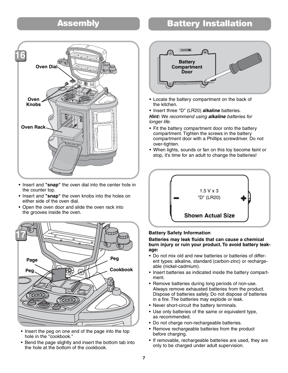 Battery installation, Assembly | Fisher-Price 75423 User Manual | Page 7 / 12