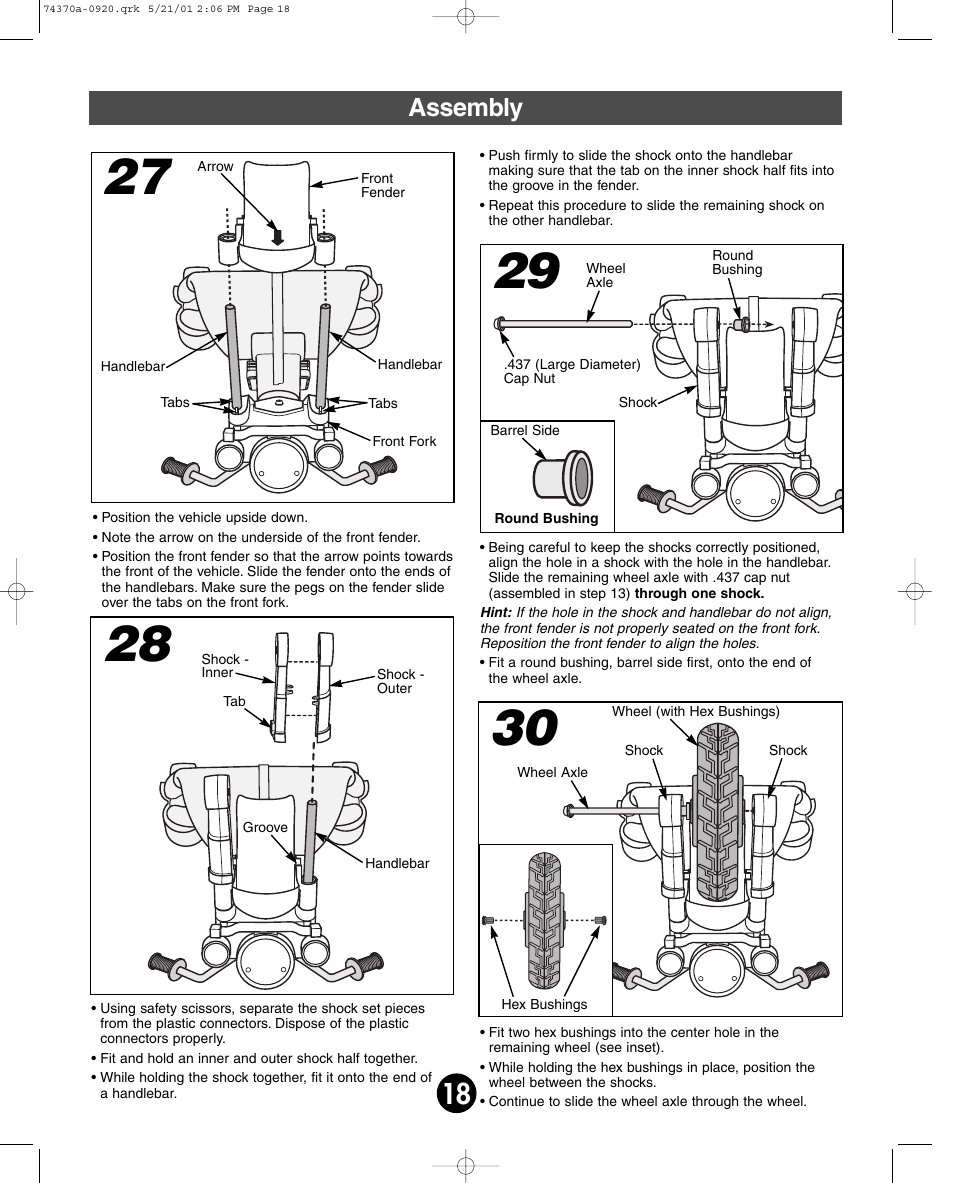 Assembly | Fisher-Price HARLEY-DAVIDSON 74370 User Manual | Page 18 / 36