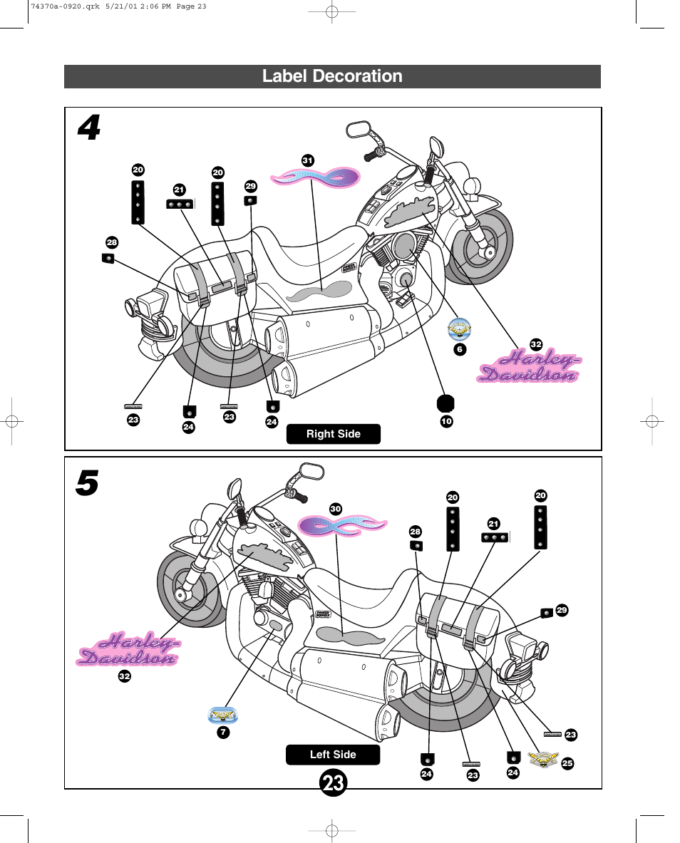 Label decoration | Fisher-Price HARLEY-DAVIDSON 74370 User Manual | Page 23 / 36