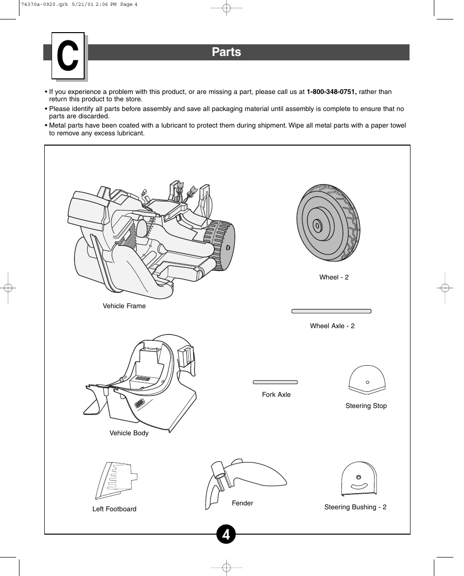 Parts | Fisher-Price HARLEY-DAVIDSON 74370 User Manual | Page 4 / 36