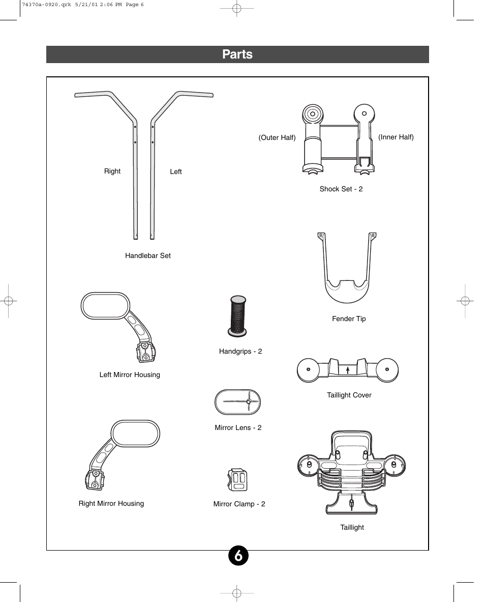 Parts | Fisher-Price HARLEY-DAVIDSON 74370 User Manual | Page 6 / 36