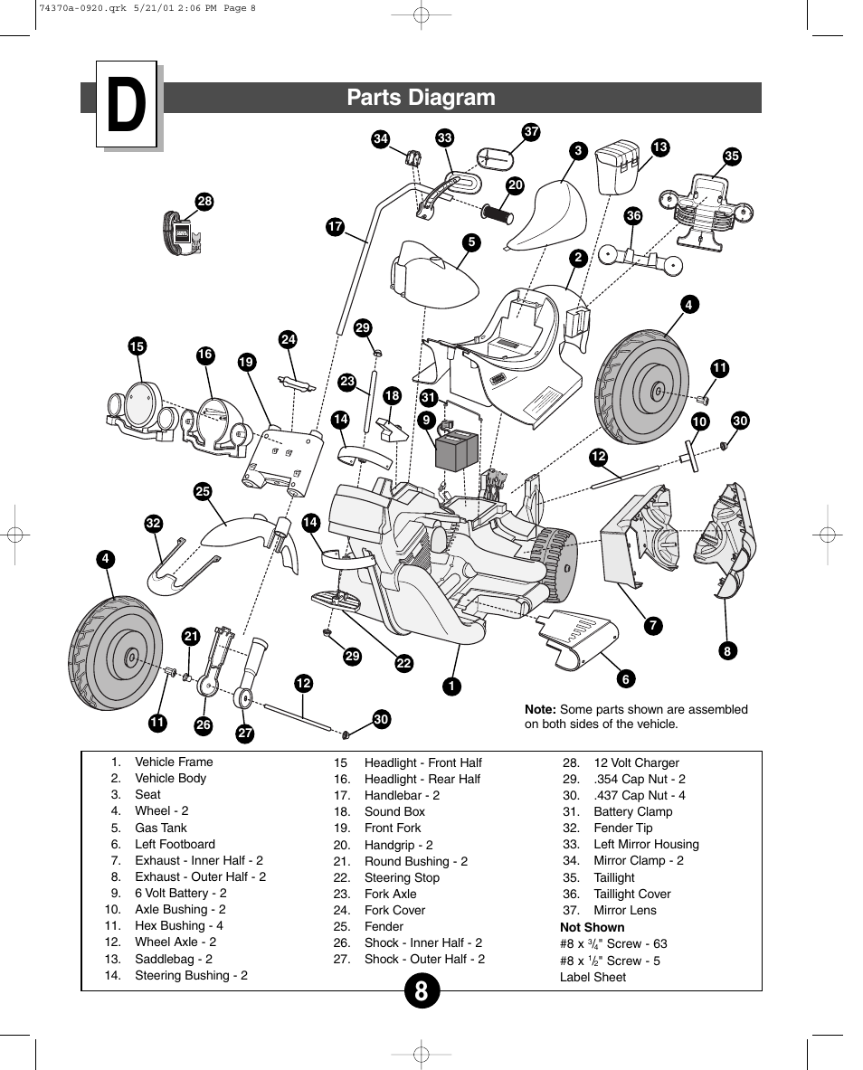 Parts diagram | Fisher-Price HARLEY-DAVIDSON 74370 User Manual | Page 8 / 36
