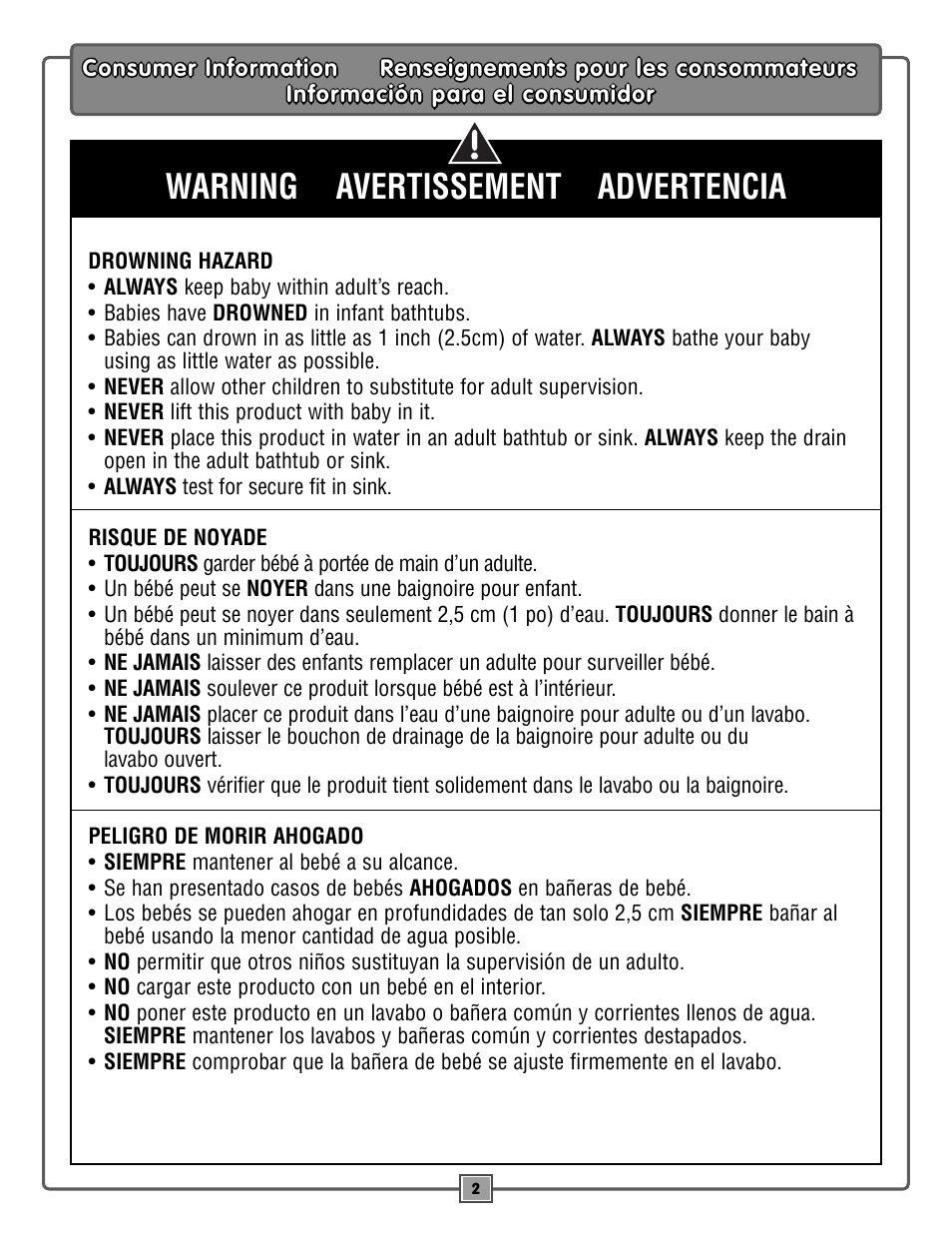 Warning avertissement advertencia | Fisher-Price RAINFOREST M3177 User Manual | Page 2 / 8