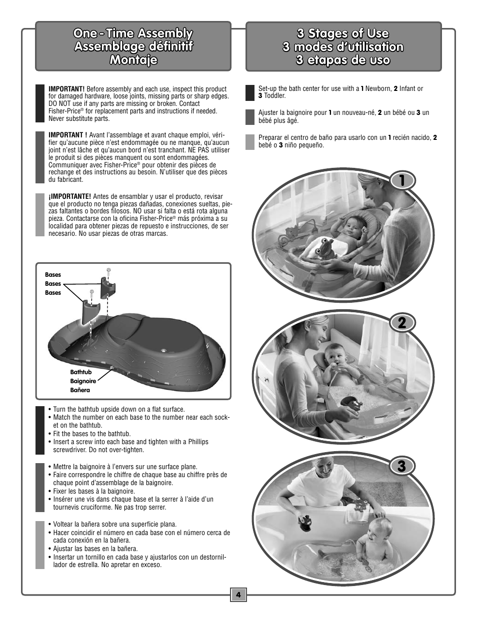 One - time assembly | Fisher-Price RAINFOREST M3177 User Manual | Page 4 / 8