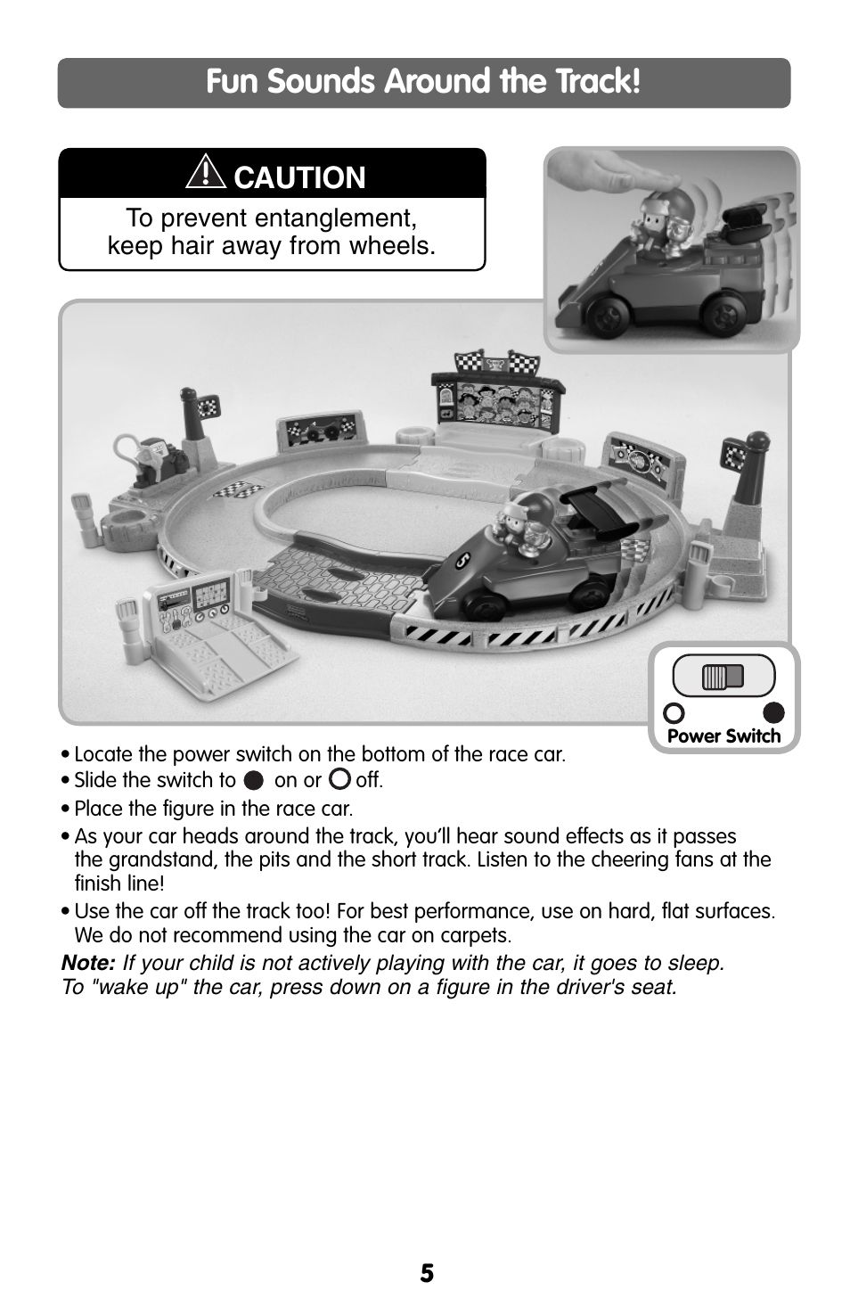 Fun sounds around the track, Caution | Fisher-Price H6993 User Manual | Page 5 / 6