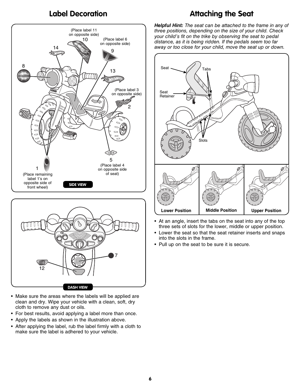 Label decoration attaching the seat | Fisher-Price N8416 User Manual | Page 6 / 8