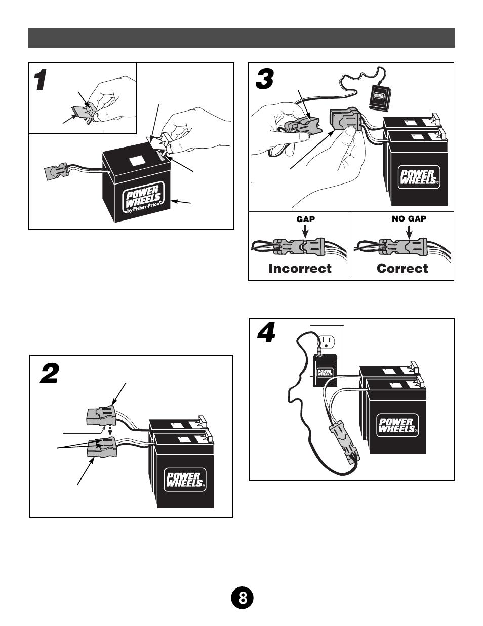Battery charging, Incorrect correct | Fisher-Price BARBIE 74558 User Manual | Page 8 / 28