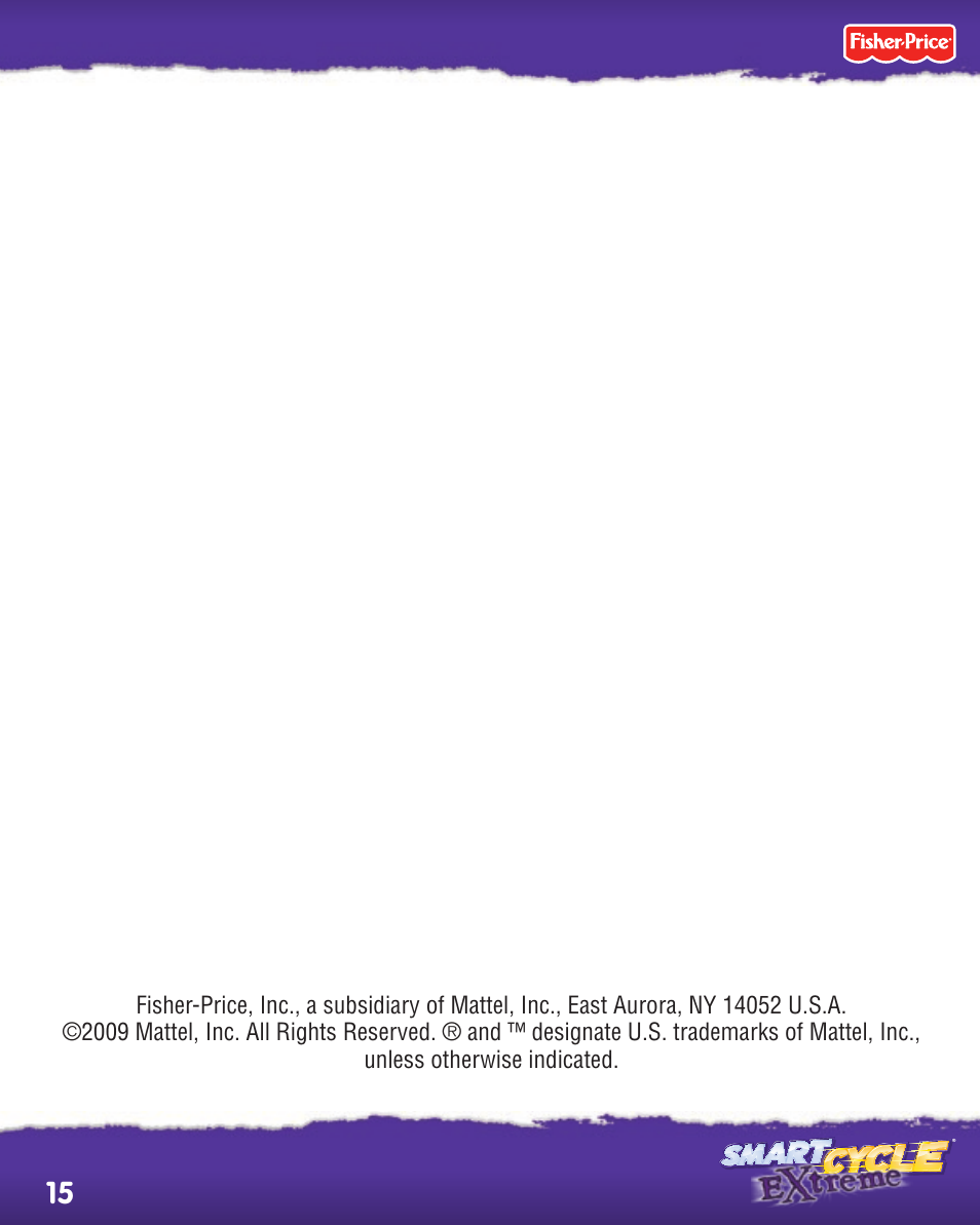Fisher-Price SMART CYCLE EXTREME P8898 User Manual | Page 15 / 16