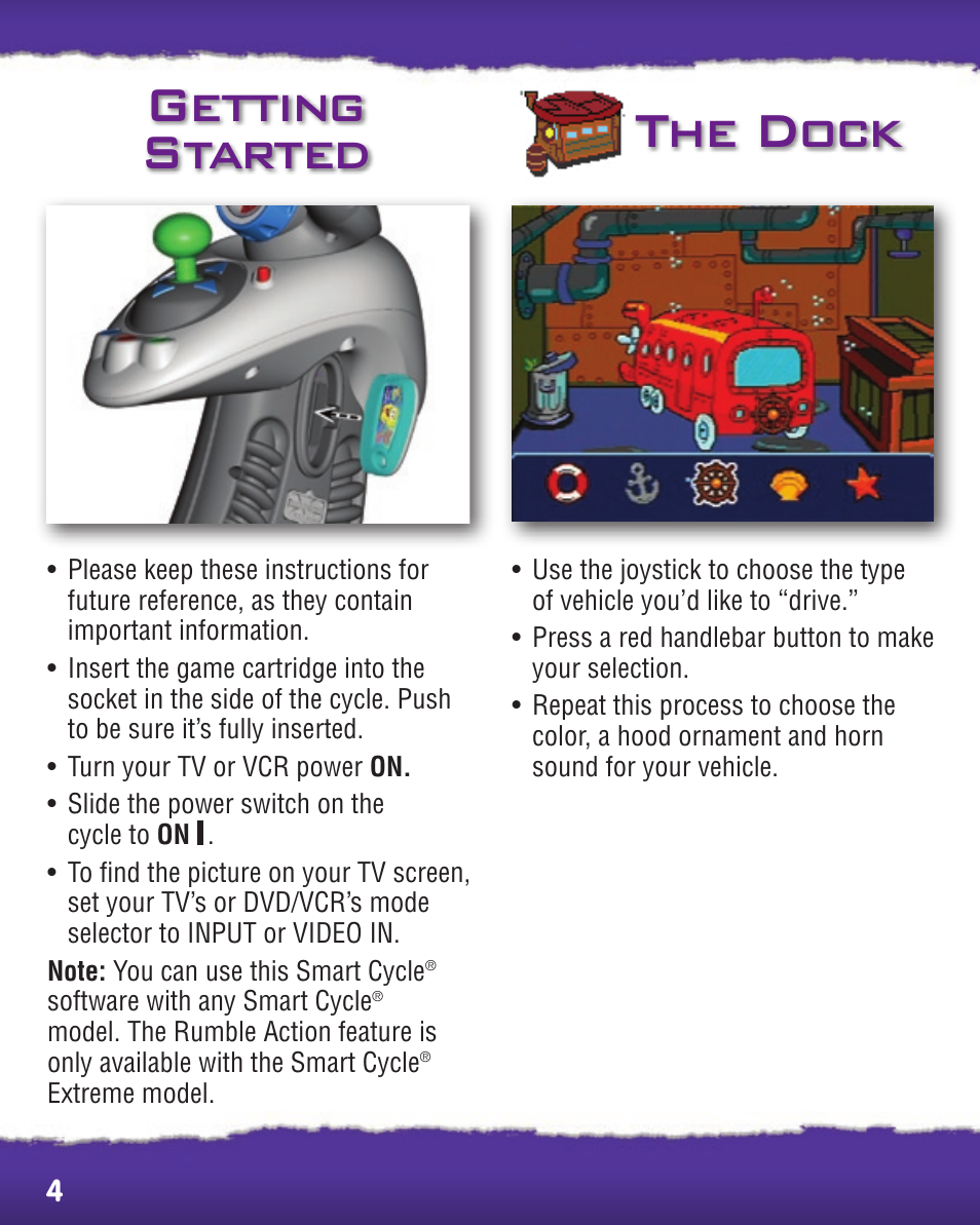 Getting started, The dock | Fisher-Price SMART CYCLE EXTREME P8898 User Manual | Page 4 / 16