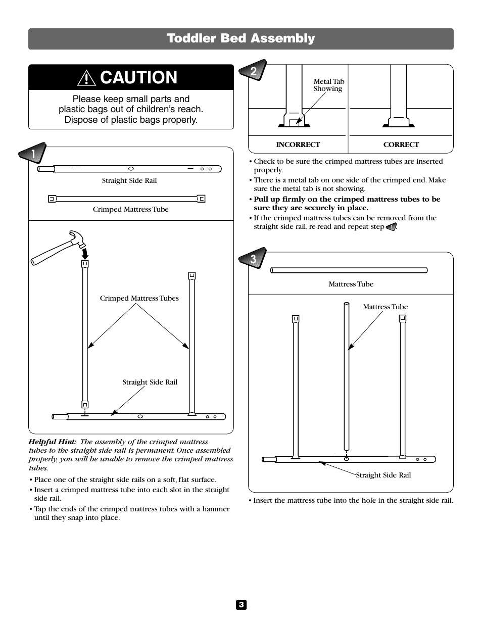 Caution, Toddler bed assembly | Fisher-Price 79415 User Manual | Page 3 / 8