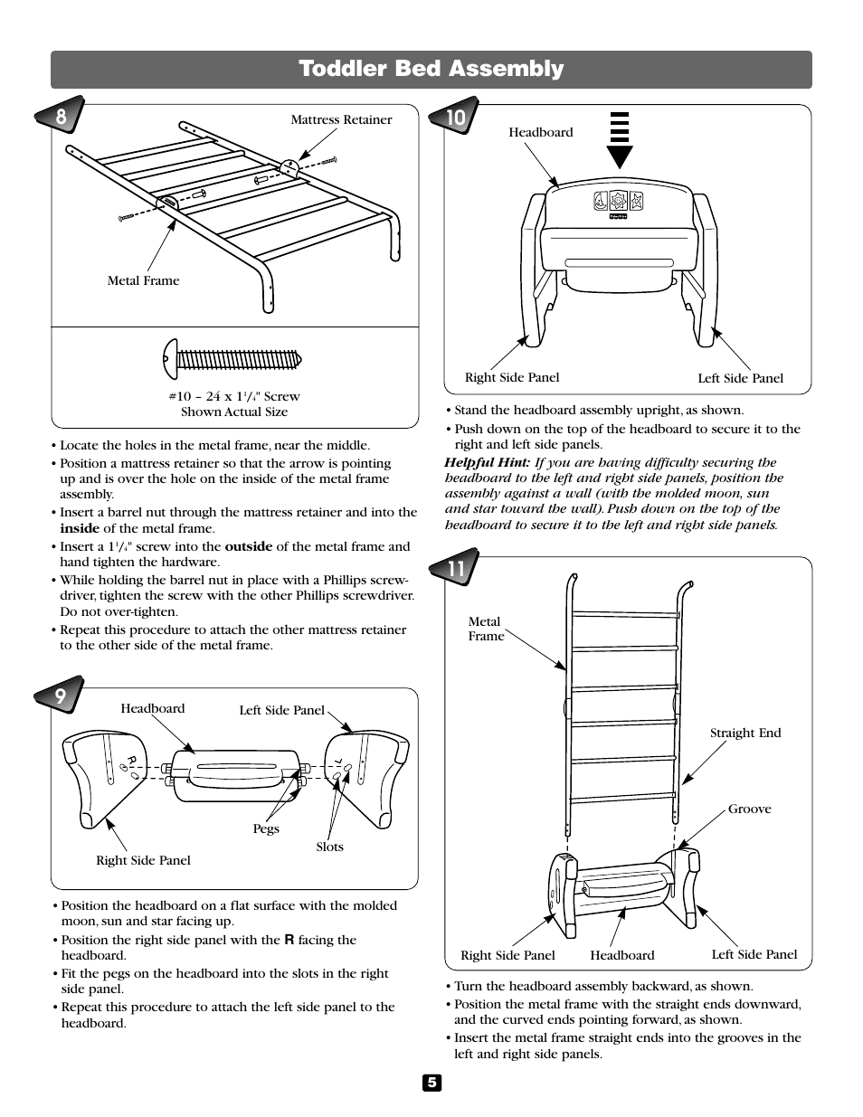 Toddler bed assembly | Fisher-Price 79415 User Manual | Page 5 / 8