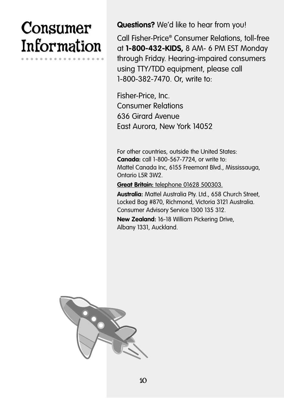 Consumer information consumer information | Fisher-Price NUMBER FLASH CARDS 77824 User Manual | Page 10 / 12