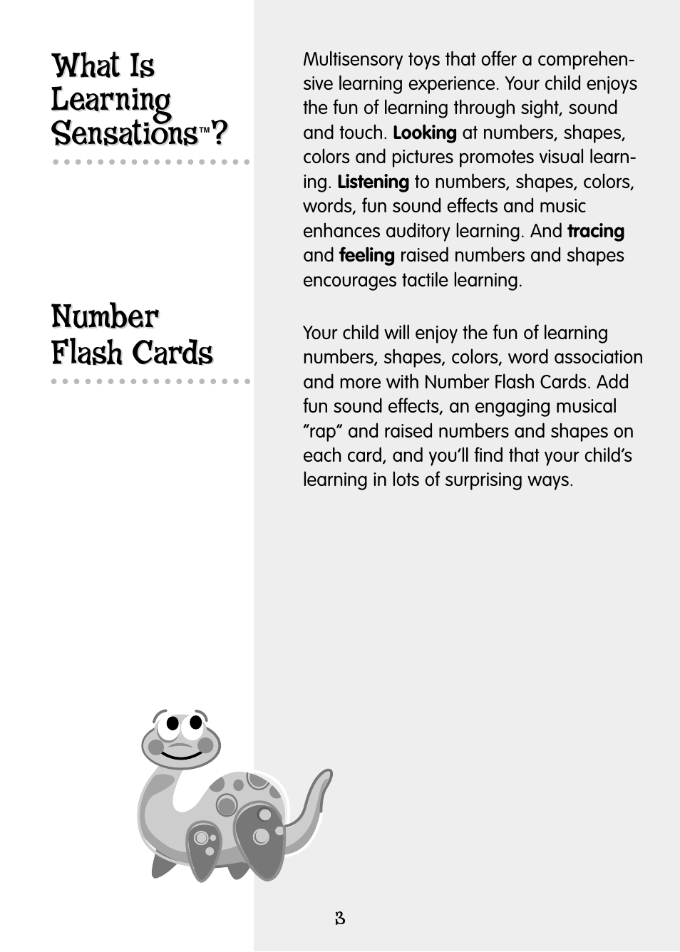 Number flash cards what is learning sensations, What is learning sensations, Number flash cards | Fisher-Price NUMBER FLASH CARDS 77824 User Manual | Page 3 / 12