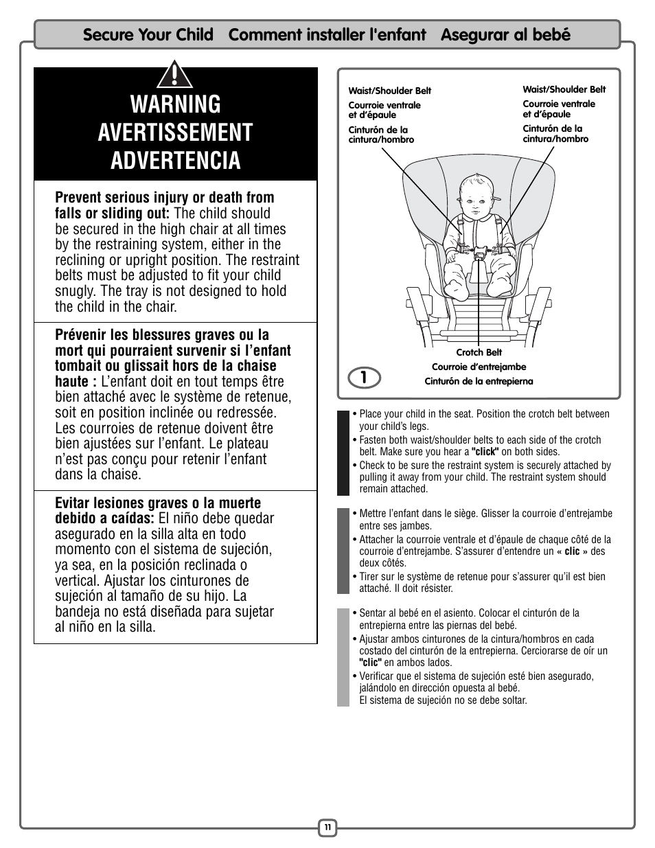 Warning avertissement advertencia | Fisher-Price L7031 User Manual | Page 11 / 20