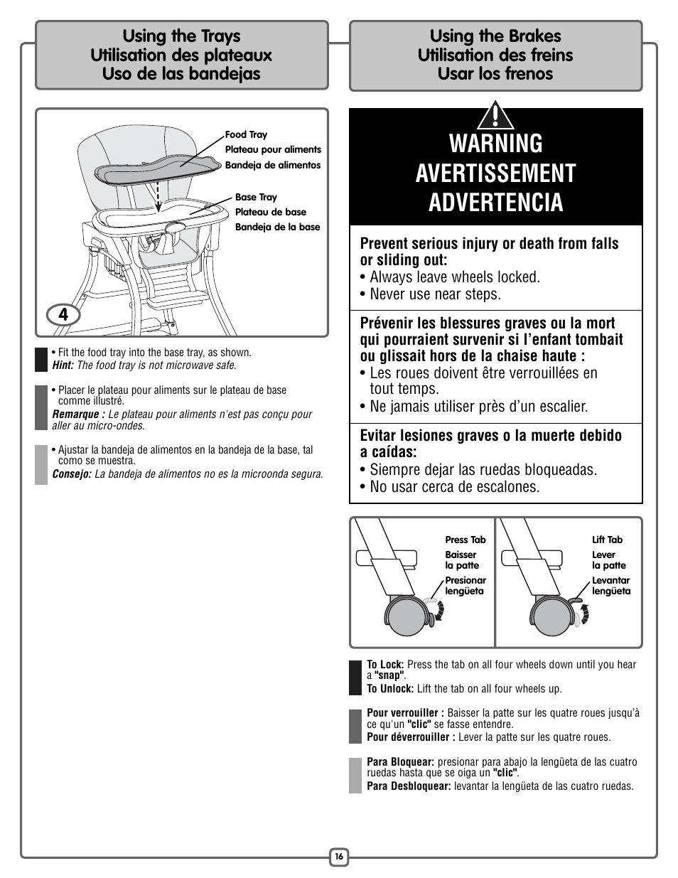 Warning avertissement advertencia | Fisher-Price L7031 User Manual | Page 16 / 20