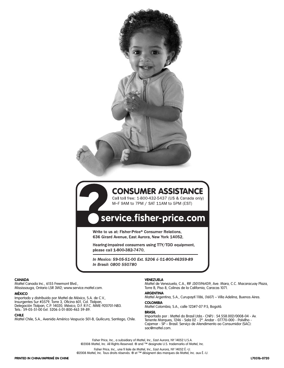 Fisher-Price L7031 User Manual | Page 20 / 20