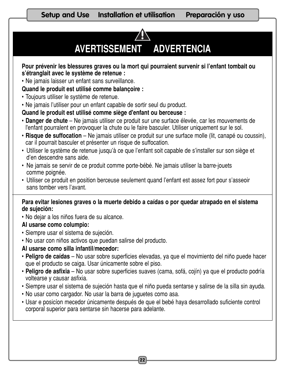 Avertissement advertencia | Fisher-Price L1962 User Manual | Page 22 / 36