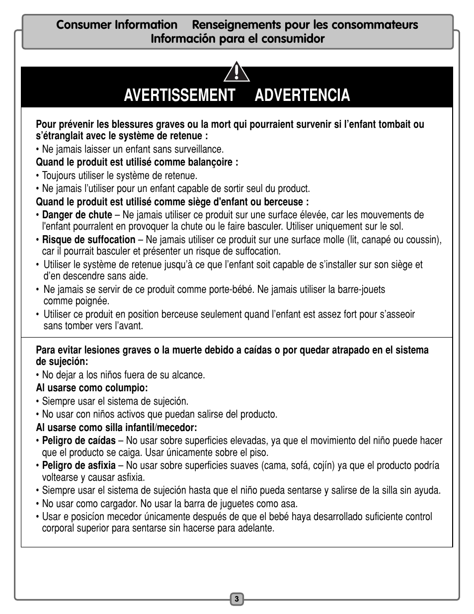 Avertissement advertencia | Fisher-Price L1962 User Manual | Page 3 / 36