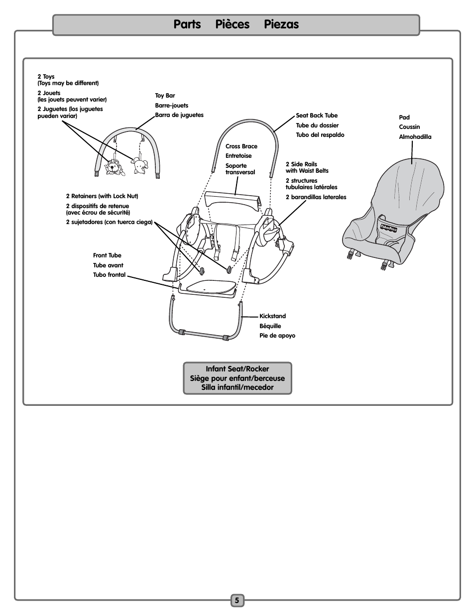 Parts pièces piezas | Fisher-Price L1962 User Manual | Page 5 / 36