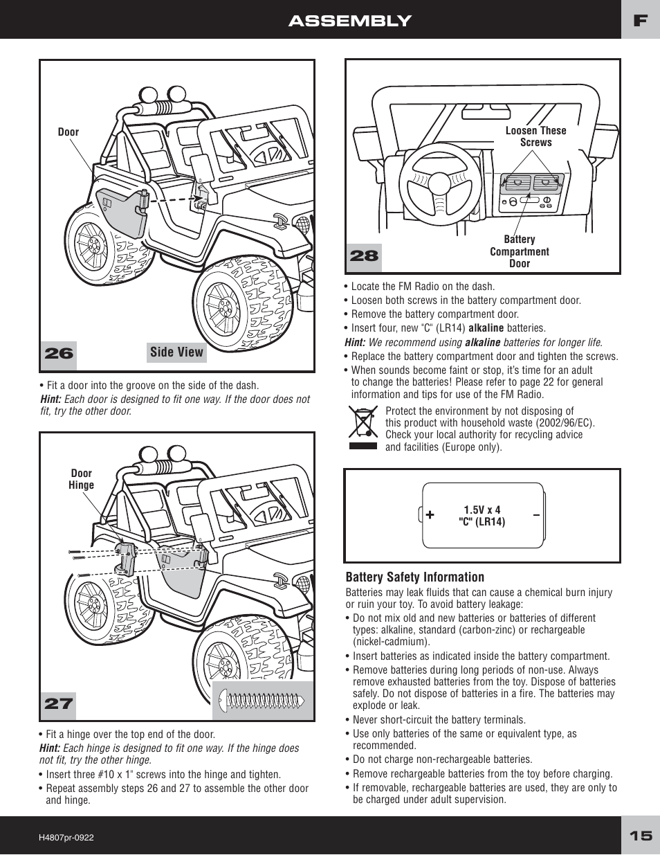 Assembly | Fisher-Price H4803 User Manual | Page 15 / 28