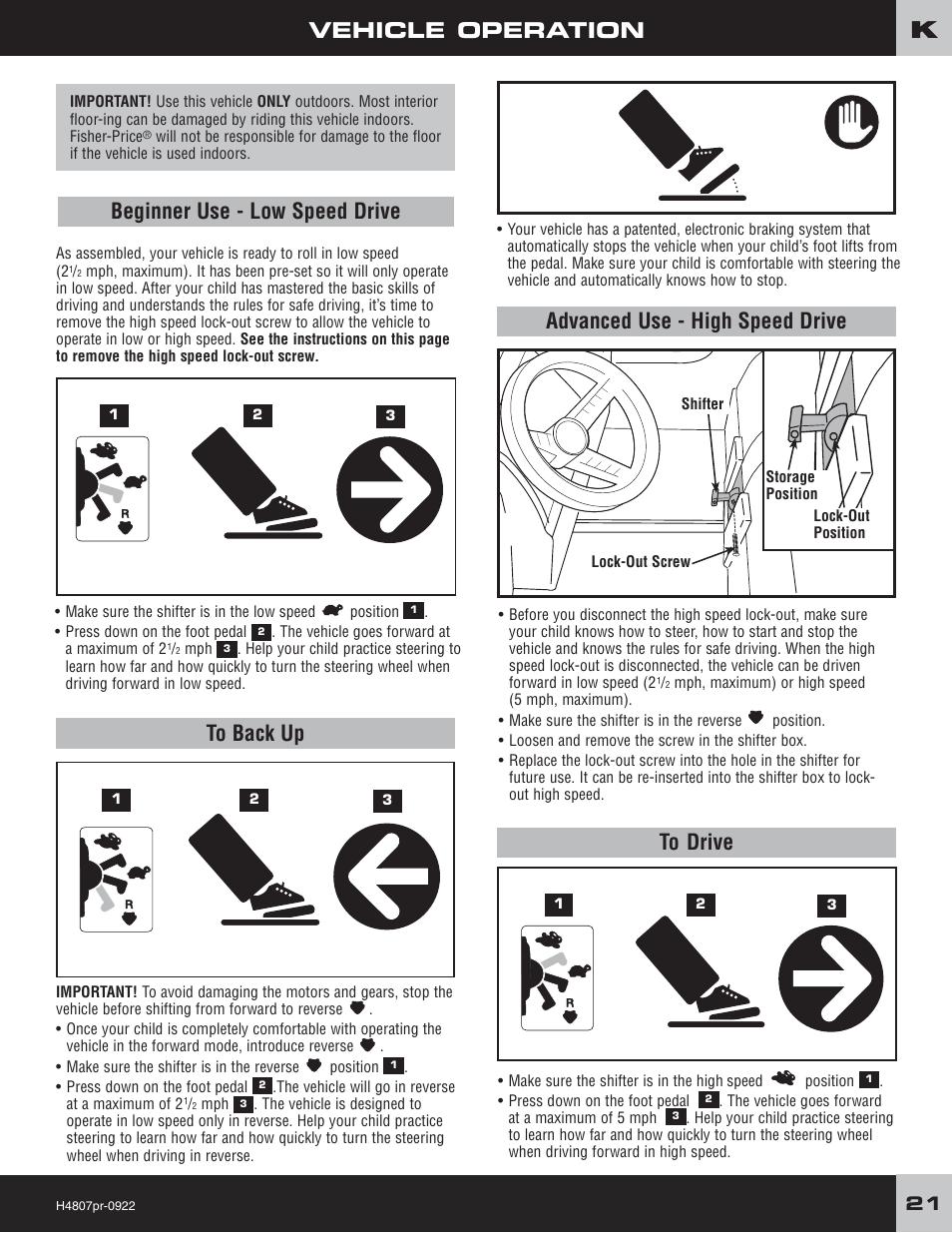 Vehicle operation | Fisher-Price H4803 User Manual | Page 21 / 28