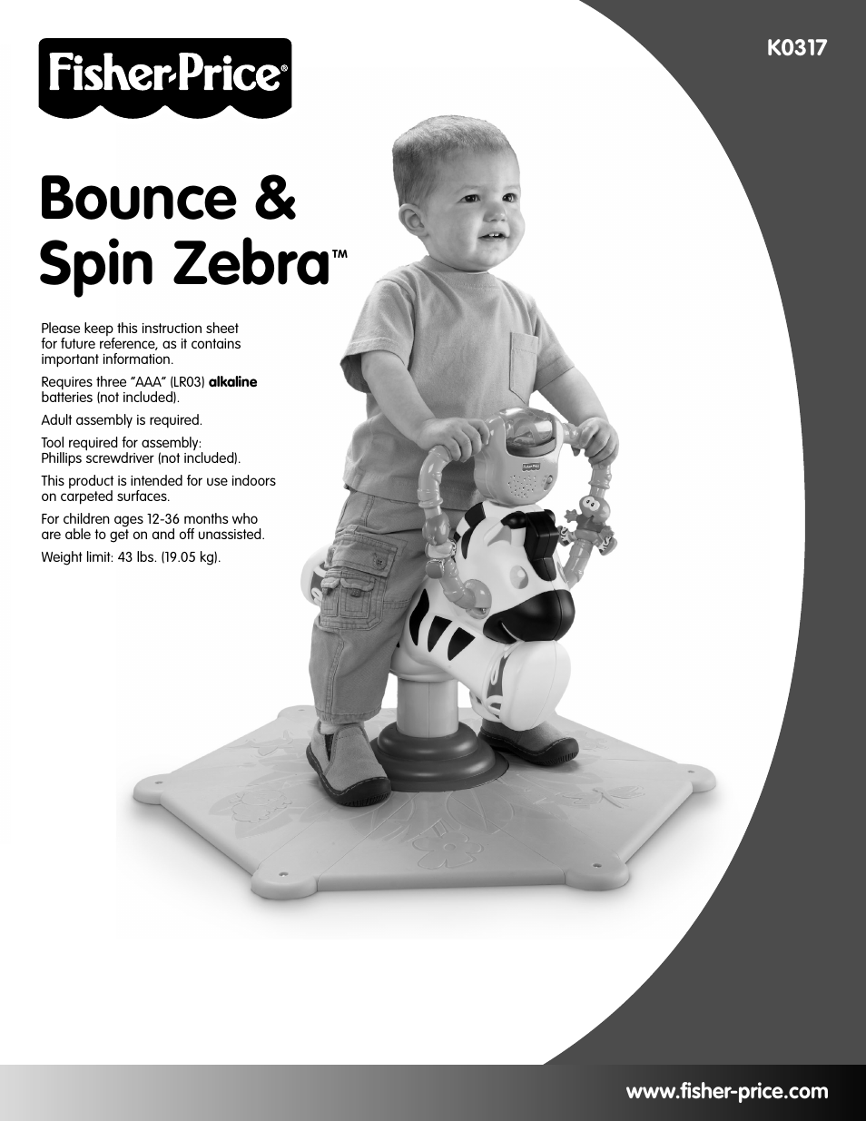 Fisher-Price BOUNCE & SPIN ZEBRA K0317 User Manual | 6 pages