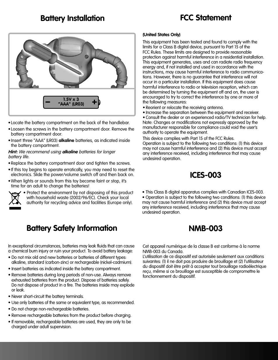 Ices-003, Nmb-003 | Fisher-Price BOUNCE & SPIN ZEBRA K0317 User Manual | Page 5 / 6