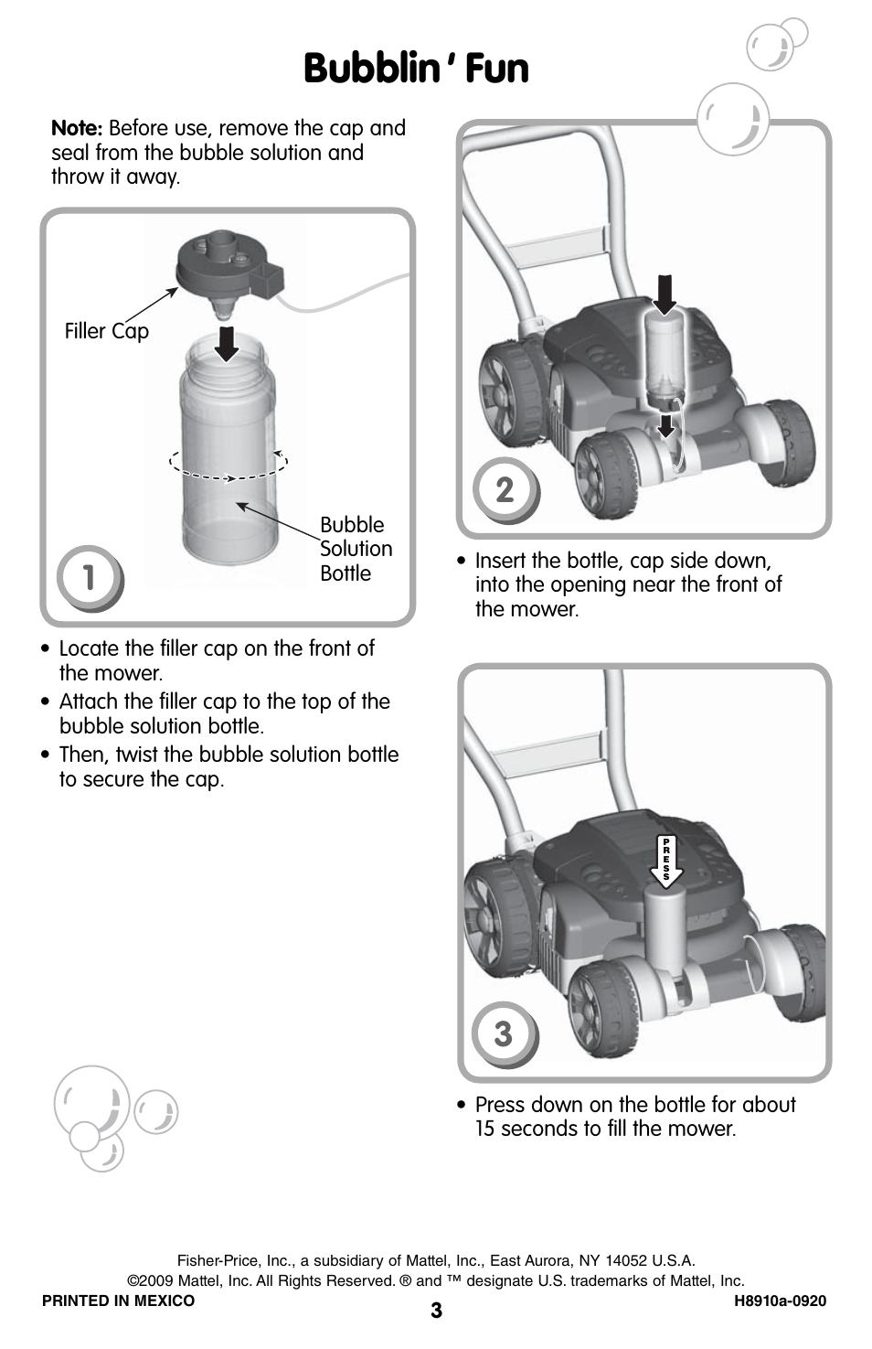 Bubblin | Fisher-Price H8910 User Manual | Page 3 / 6