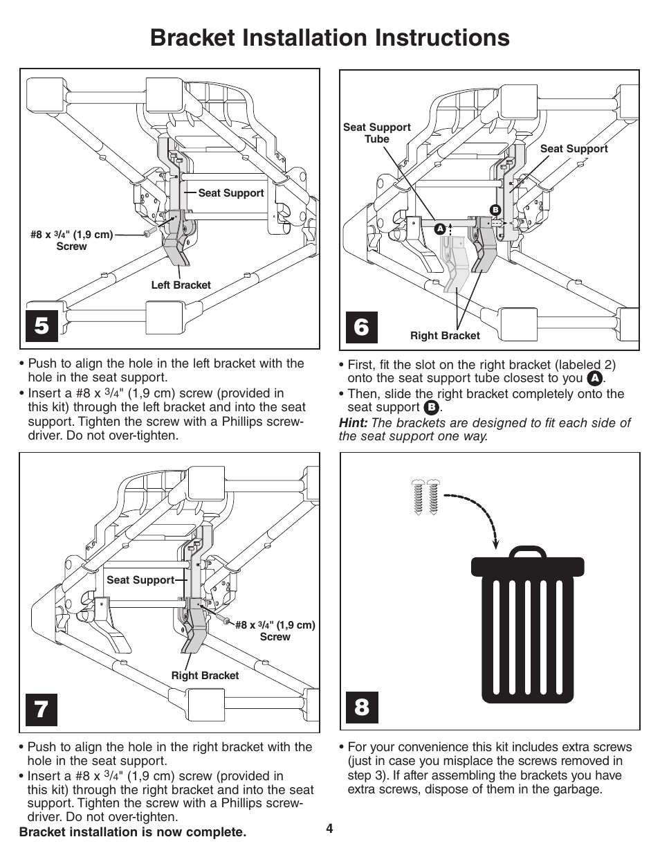 Bracket installation instructions | Fisher-Price 3-IN-1 HIGH CHAIR TO BOOSTER P6028 User Manual | Page 4 / 8