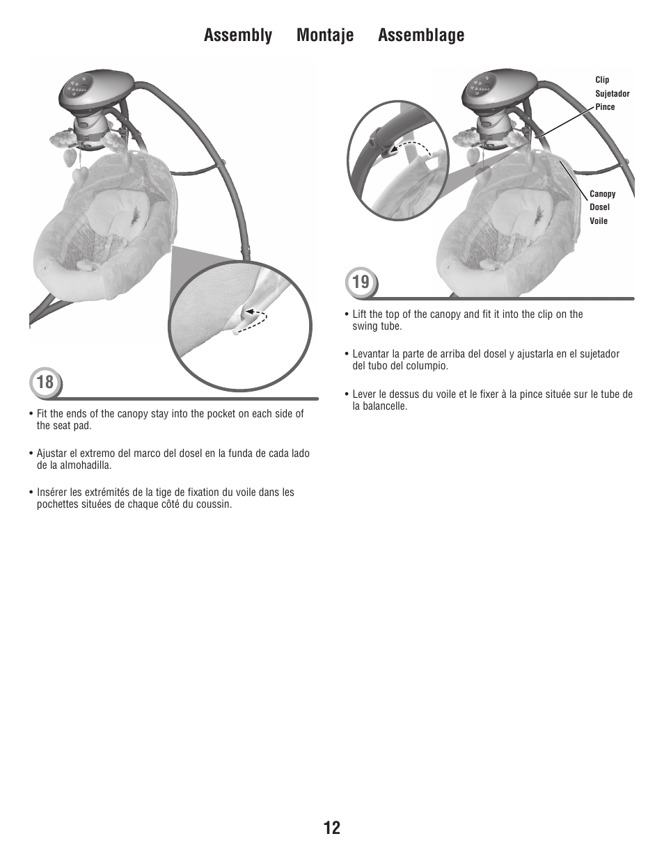 Assembly montaje assemblage | Fisher-Price W9510 User Manual | Page 12 / 24