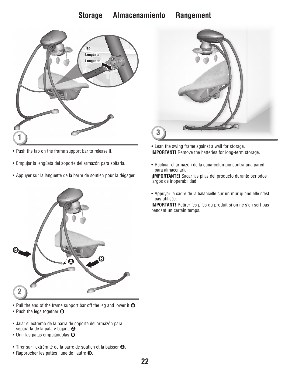 Storage almacenamiento rangement 3 2 | Fisher-Price W9510 User Manual | Page 22 / 24