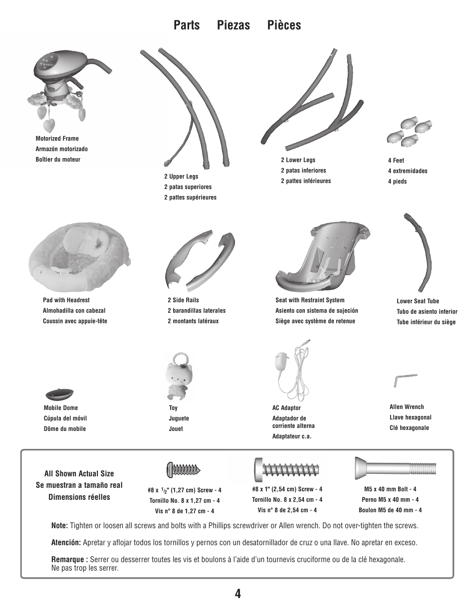 Parts piezas pièces | Fisher-Price W9510 User Manual | Page 4 / 24