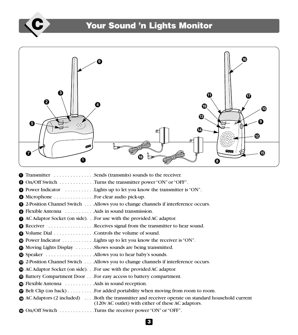 Your sound ’n lights monitor | Fisher-Price 71565 User Manual | Page 3 / 8