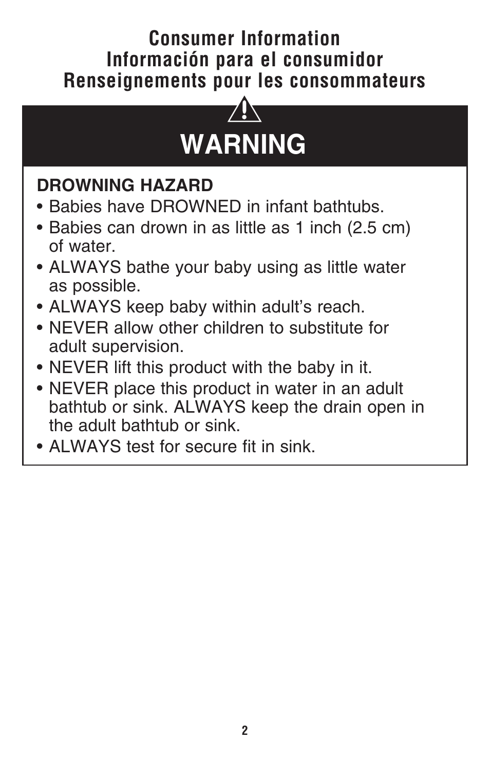 Warning | Fisher-Price P9438 User Manual | Page 2 / 12