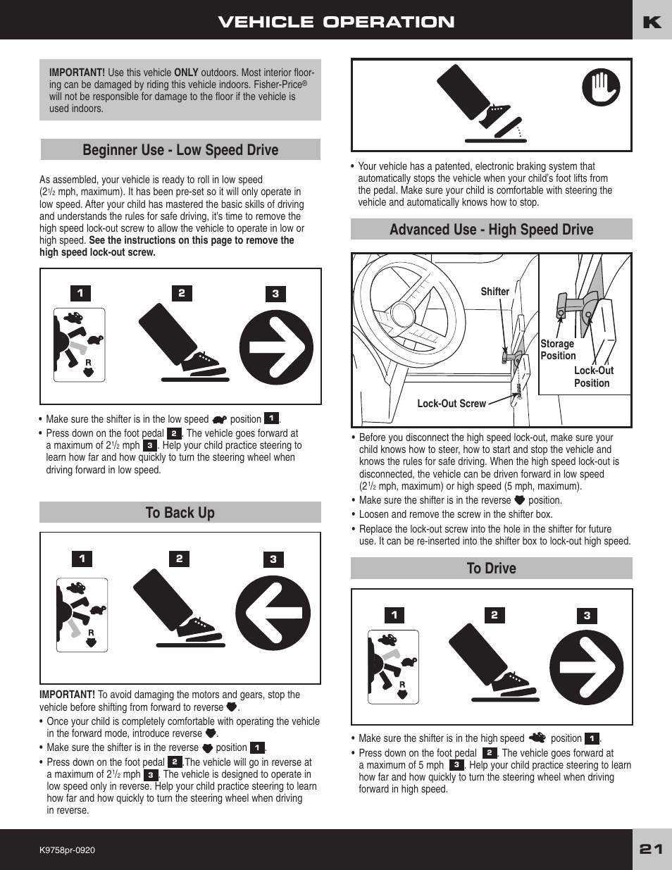 Vehicle operation | Fisher-Price K4563 User Manual | Page 21 / 28