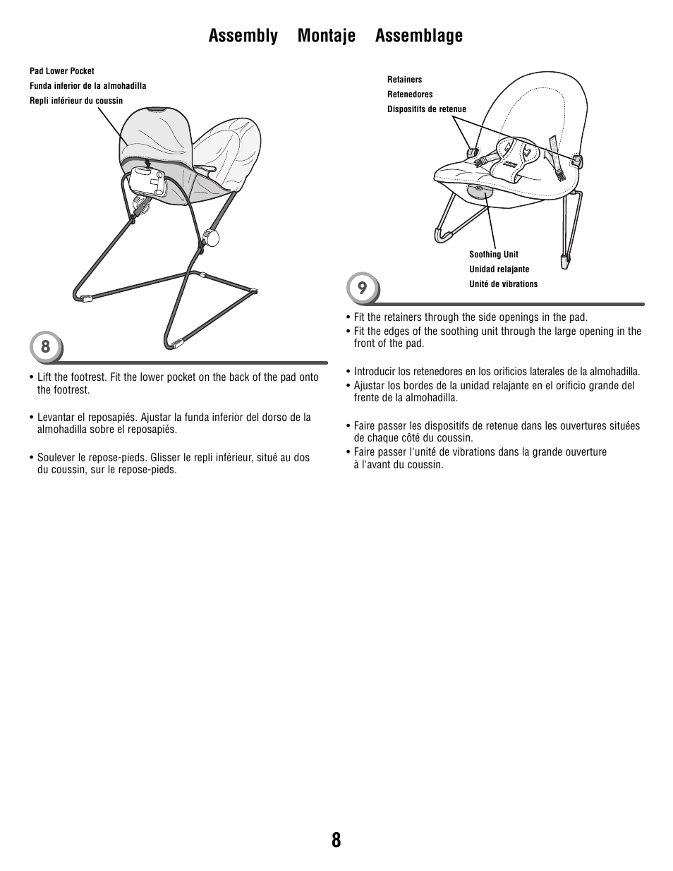 Assembly montaje assemblage | Fisher-Price R9949 User Manual | Page 8 / 16