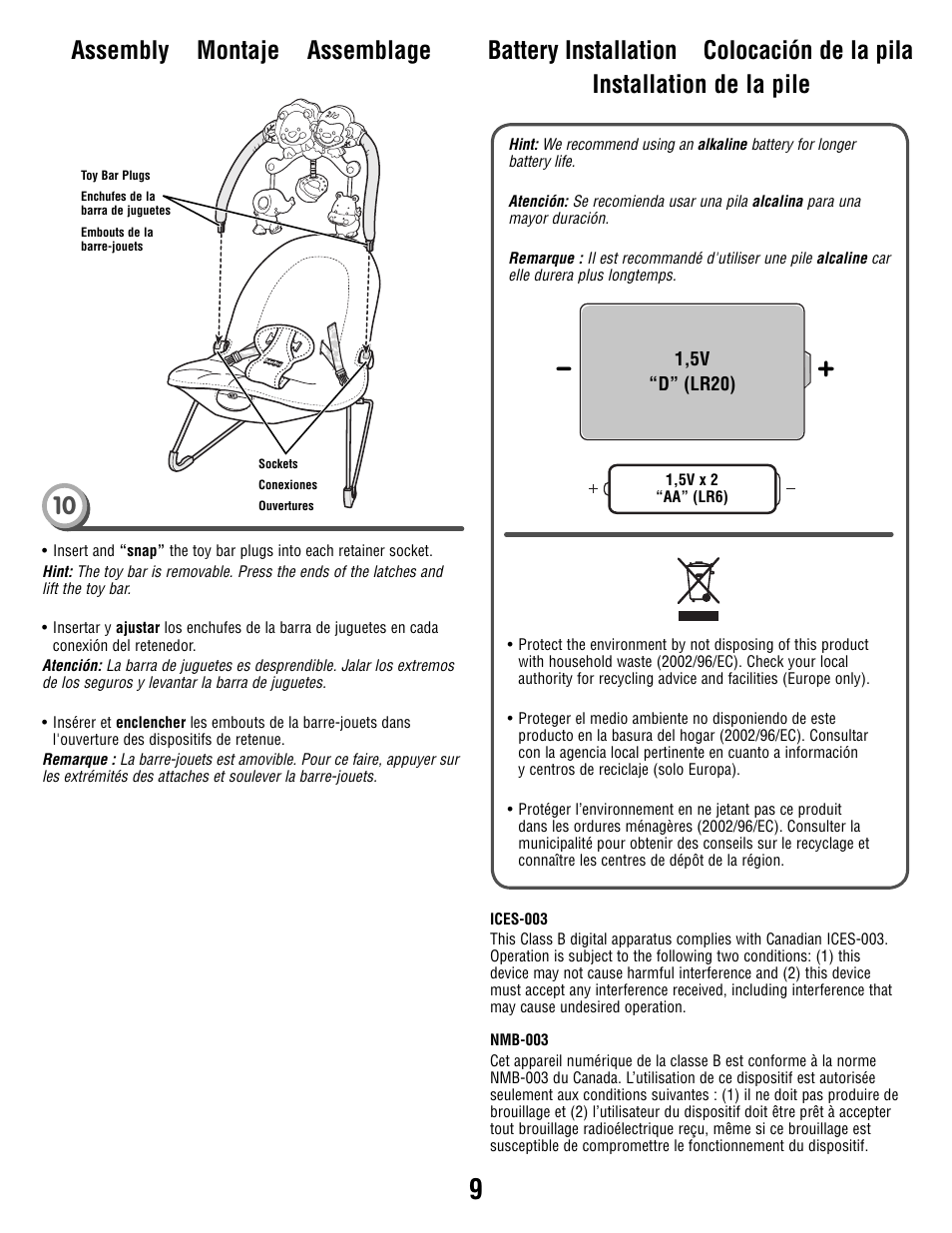 Assembly montaje assemblage | Fisher-Price R9949 User Manual | Page 9 / 16