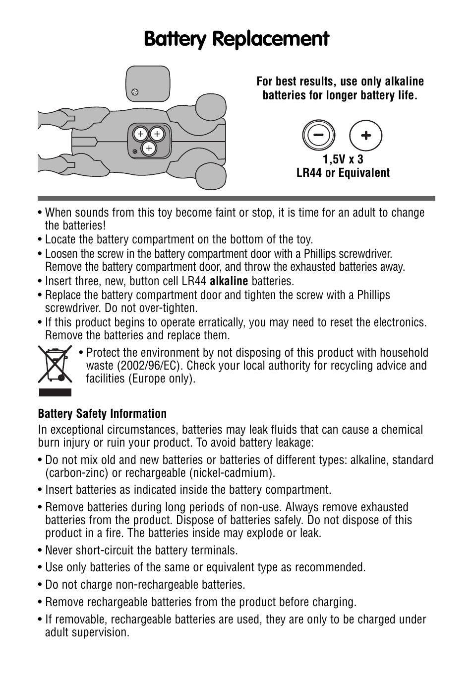 Battery replacement | Fisher-Price K6779 User Manual | Page 3 / 4