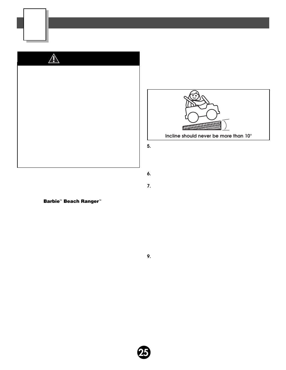 Rules for safe driving, Warning | Fisher-Price BARBIE BEACH RANGER 78477 User Manual | Page 25 / 36