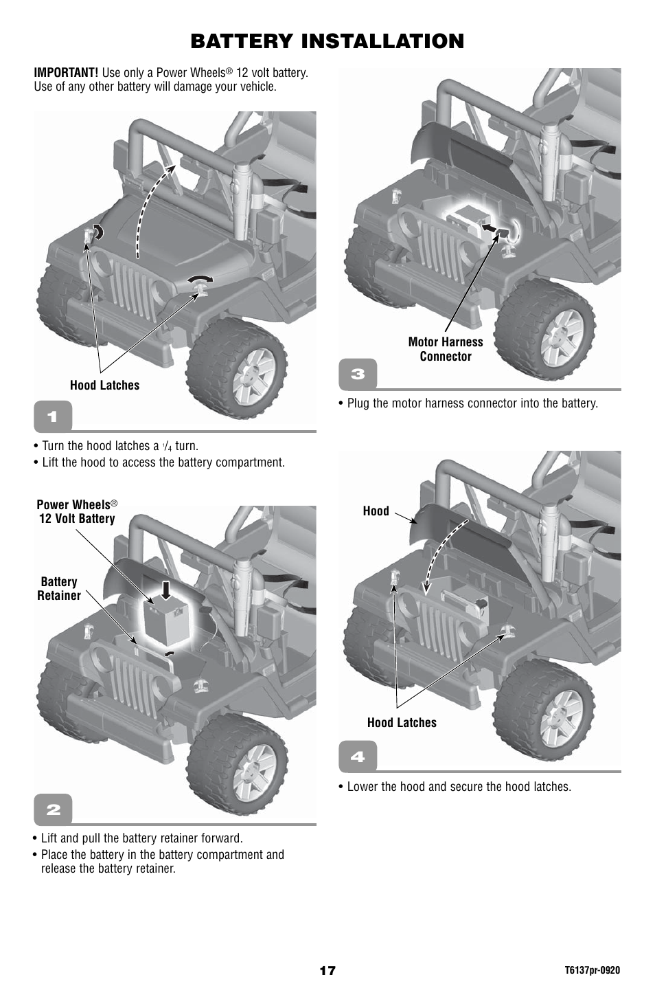 Battery installation | Fisher-Price T6137 User Manual | Page 17 / 24