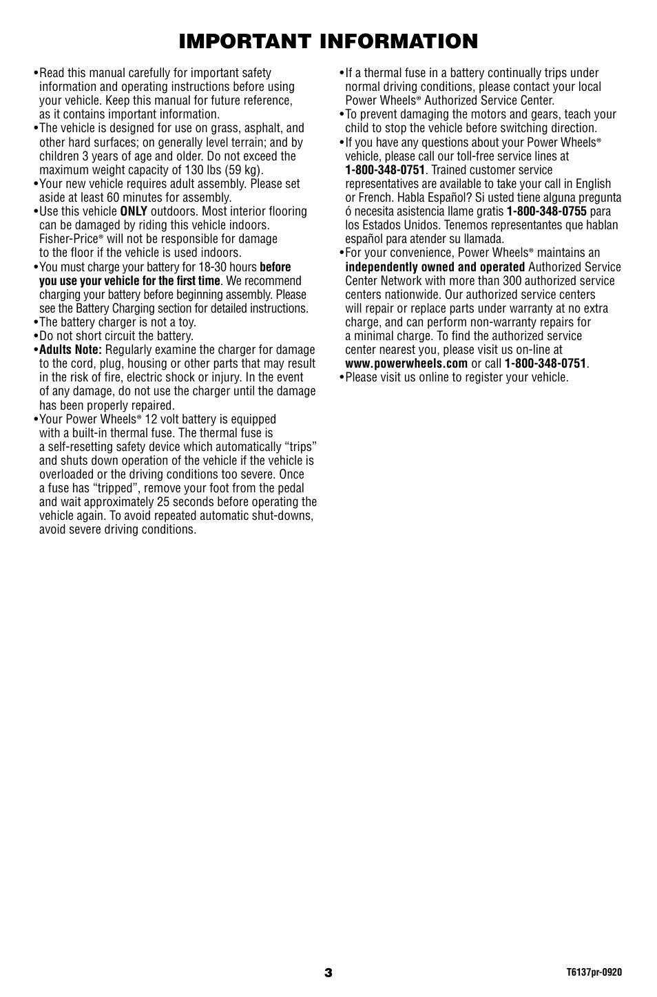 Important information | Fisher-Price T6137 User Manual | Page 3 / 24