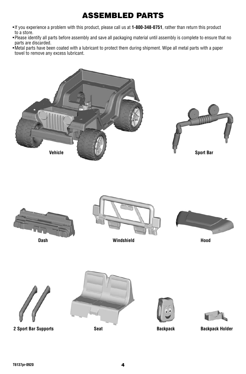 Assembled parts | Fisher-Price T6137 User Manual | Page 4 / 24