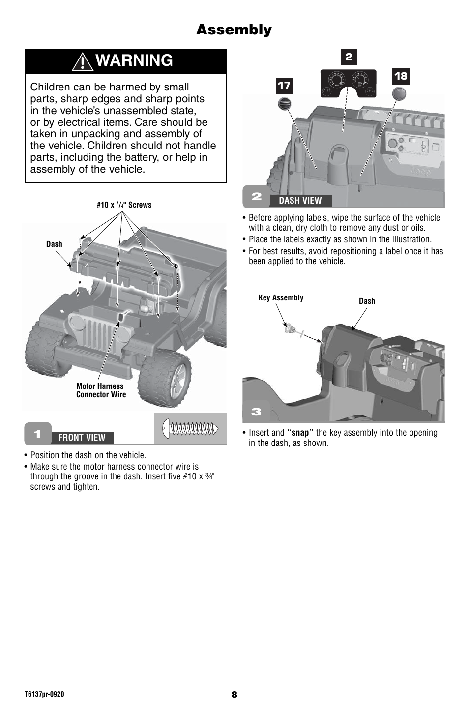 Warning, Assembly | Fisher-Price T6137 User Manual | Page 8 / 24