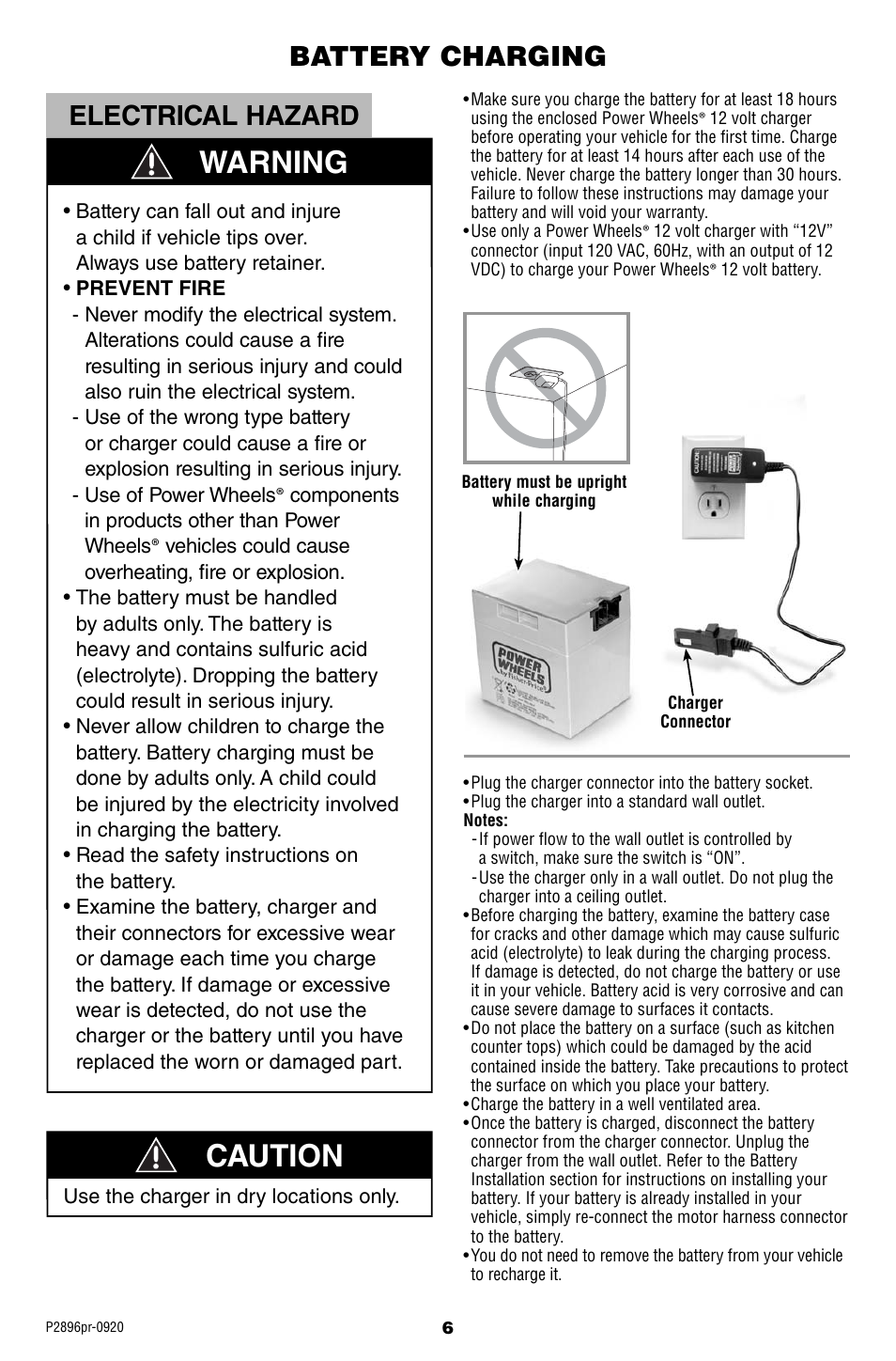 Warning caution, Electrical hazard, Battery charging | Fisher-Price SMART FORTWO P2896 User Manual | Page 6 / 20
