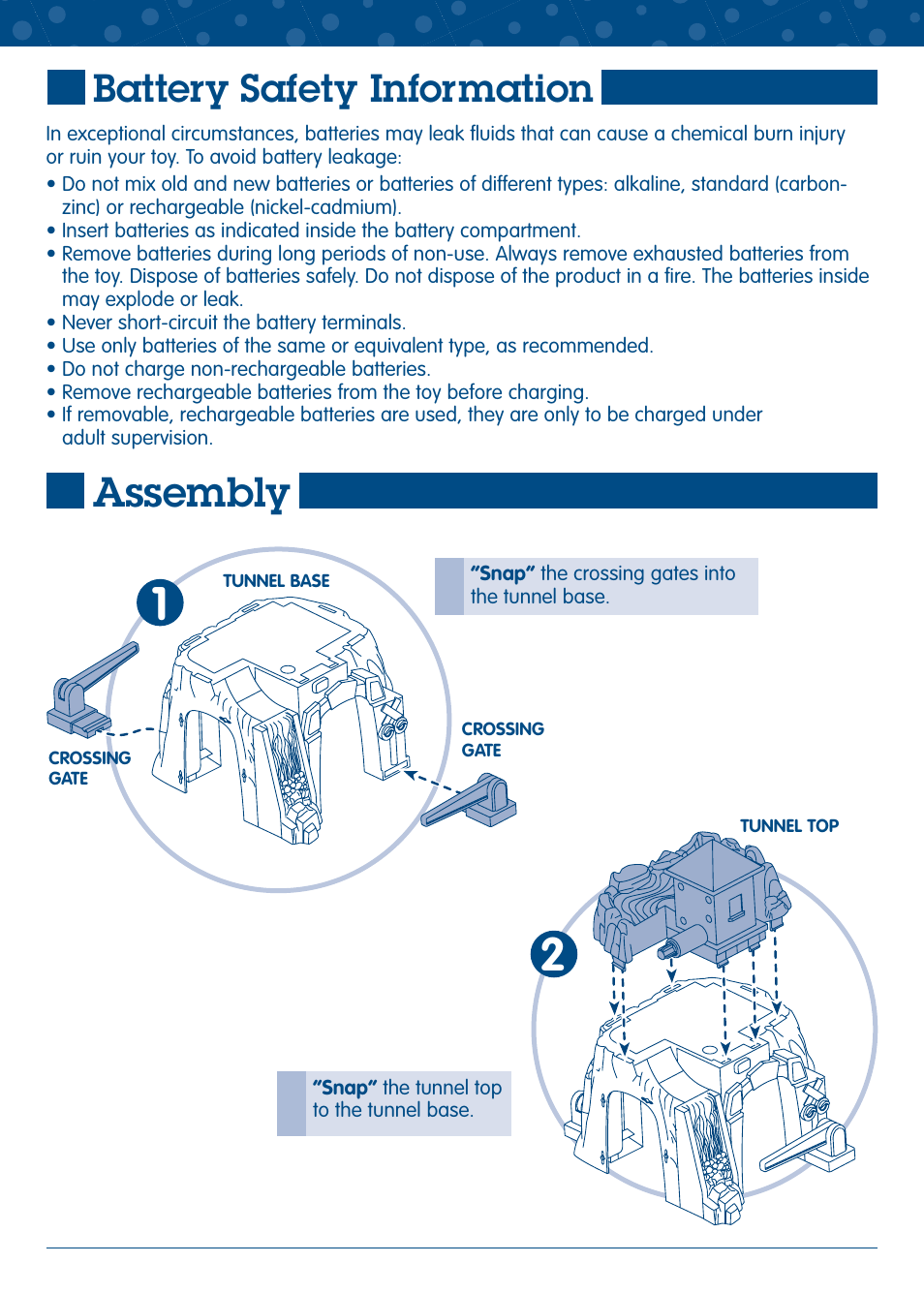 Assembly, Battery safety information | Fisher-Price GEOTRAX J2527 User Manual | Page 3 / 6