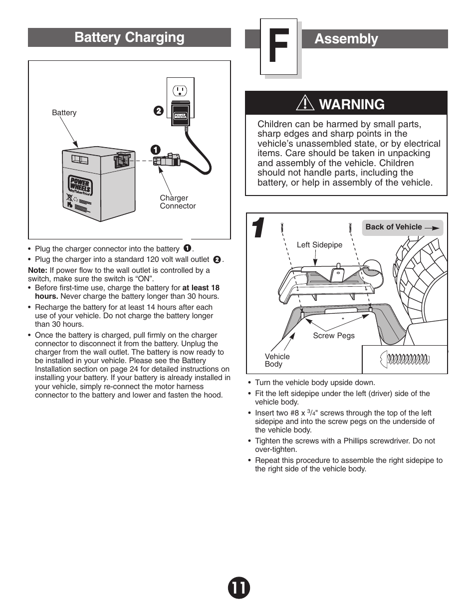 Battery charging, Assembly, Warning | Fisher-Price BARBIE KEEP BEACH RANGER 78478 User Manual | Page 11 / 38