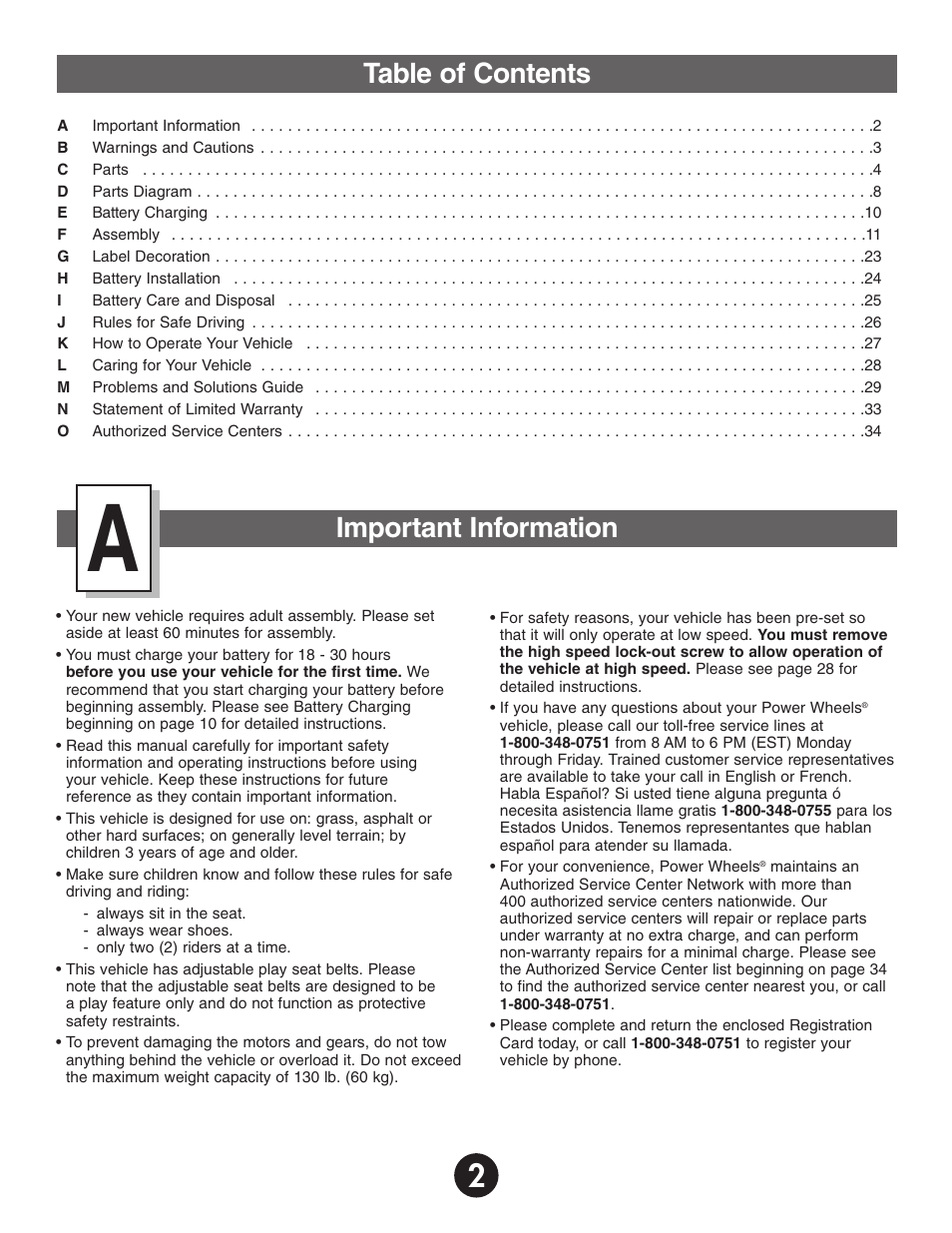 Table of contents important information | Fisher-Price BARBIE KEEP BEACH RANGER 78478 User Manual | Page 2 / 38