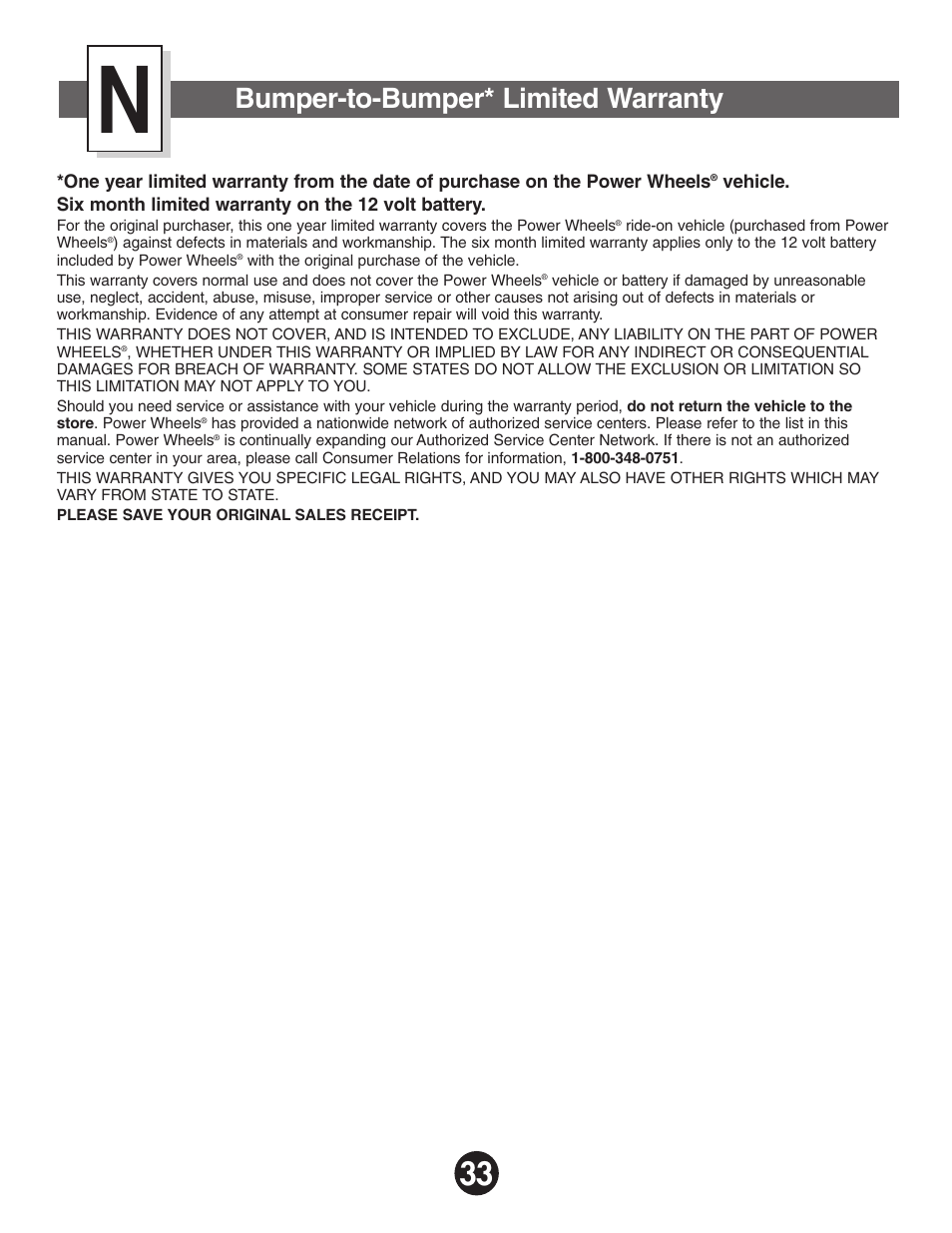Bumper-to-bumper* limited warranty | Fisher-Price BARBIE KEEP BEACH RANGER 78478 User Manual | Page 33 / 38
