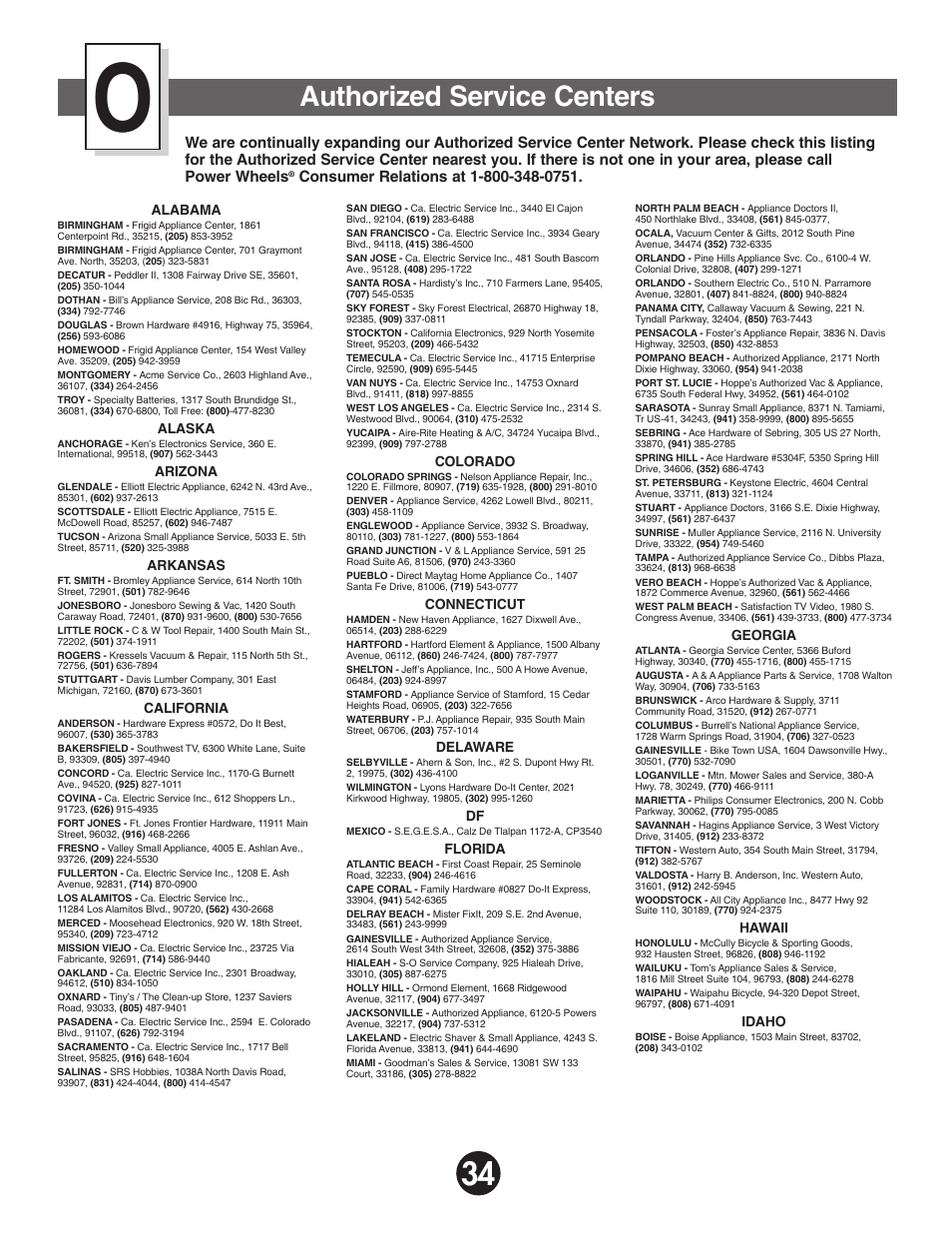 Authorized service centers | Fisher-Price BARBIE KEEP BEACH RANGER 78478 User Manual | Page 34 / 38