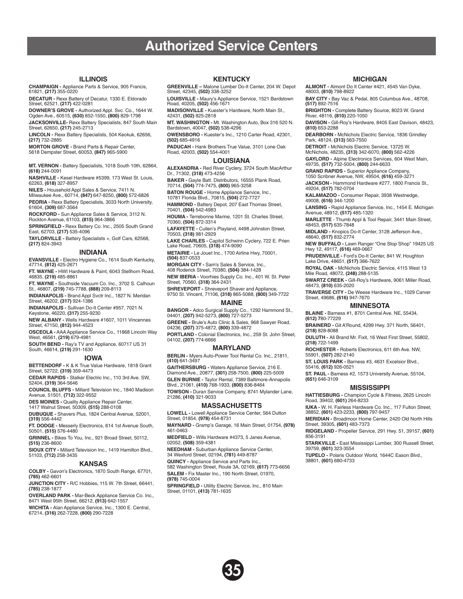 Authorized service centers | Fisher-Price BARBIE KEEP BEACH RANGER 78478 User Manual | Page 35 / 38